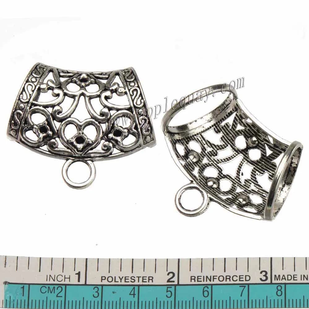 DIY Woman Scarf Accessories Bail Pendants Connectors 10 Pieces Silver Curve Heart Round Hole Large Jewellery Results Metal Suppliers