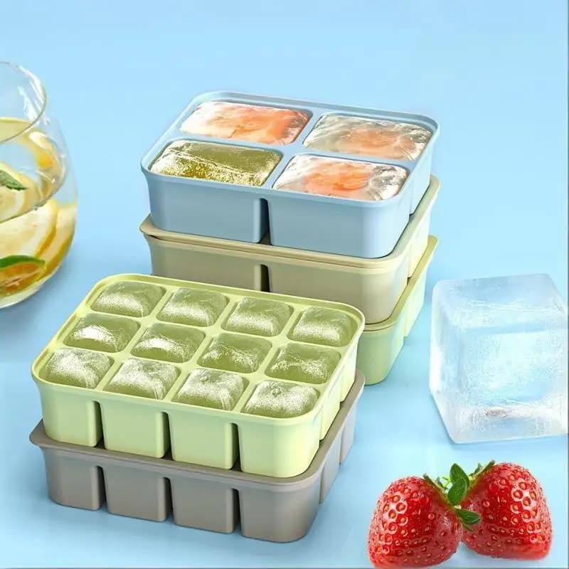 Vassoio in silicone per la conservazione di alimenti per bambini con coperchio, stampo flessibile, senza BPA, vassoio riutilizzabile per bevande e alimenti complementari per bambini