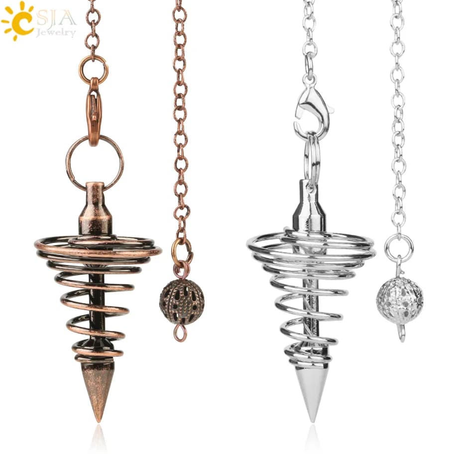 Pendolo radioestesia pendolo divinatorio pendolo esoterico Metallo Pendolo Amuleto A Spirale del Cono di Rame Antico Oro Argento Colore Pendoli per Rabdomanzia Piramide Reiki pendolino esoterico magnetico G163