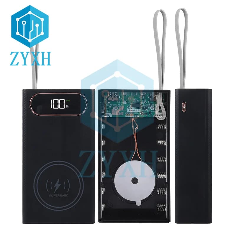 12*18650 custodia per banca di alimentazione della batteria Shell ricarica Wireless PD QC 3.0 ricarica rapida doppia porta USB scatola di immagazzinaggio Display LCD per Iphone