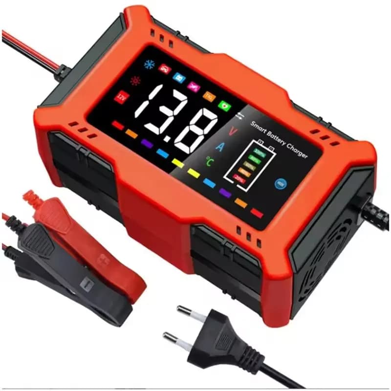 Classic pulse repairer for 12V 6A lead-acid batteries, intelligent battery for motorcycle and car with LCD display, EU plug