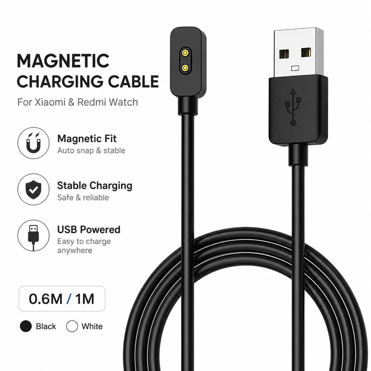 Cavo di ricarica magnetico USB per Xiaomi Smart Band 10 / 9 / 9 Pro / 8 Pro / Redmi Watch 5 / Lite 4