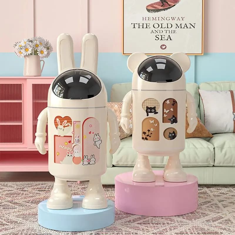 Space Man Trash Can with Lid Large Capacity Cute Cartoon Living Recycling Bin Home Kitchen Room Garbage Cube Accessories