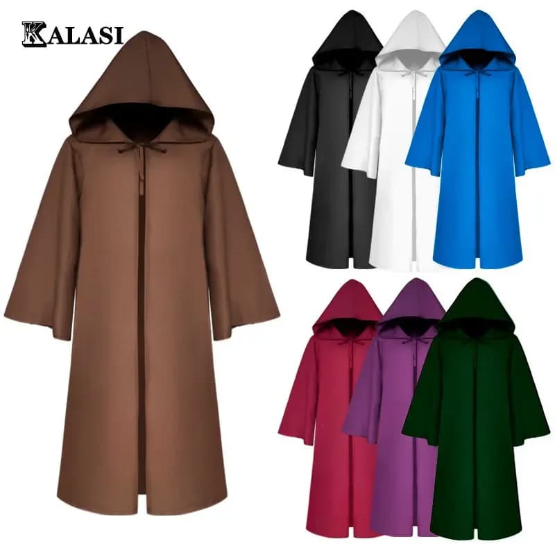 Uomo bambini tunica con cappuccio mantello mantello cavaliere Costume Cosplay mago Vampire Robe mantello Cape Monk Fancy Halloween Tie