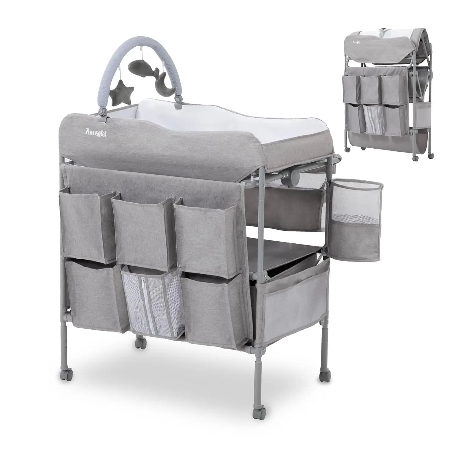 Baby Changing Table, Versatile Portable Folding Changing Table, Waterproof Diaper Changing Station with Waste Basket, Adjustable