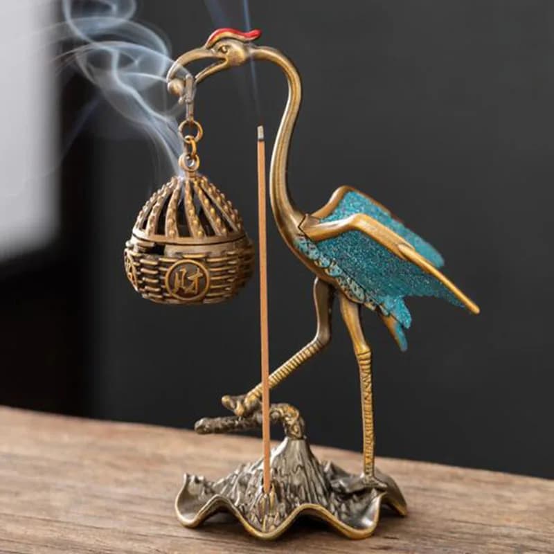 Metal Crane Hanging Basket Aromatherapy Burner Coil Stick Incense Holder Fragrance Lamp Study Room Tea House Home Decor