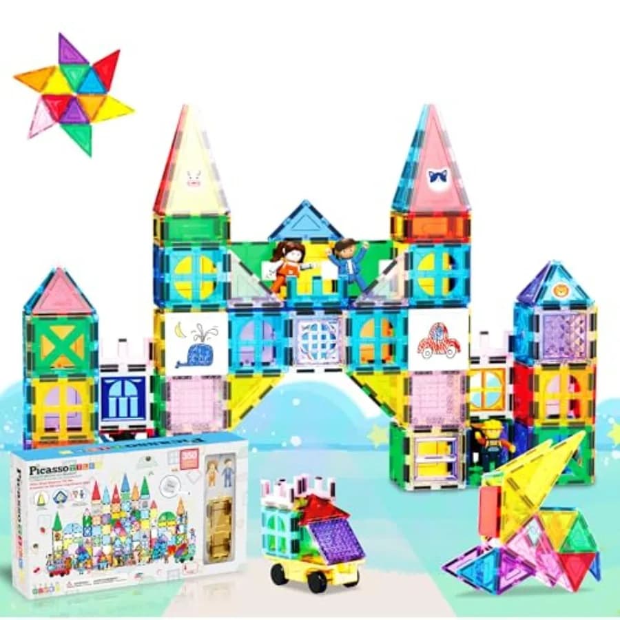 Mega Magnetic Building Block Set Magnet Tile Construction Blocks Base, Character Figures, Markers, Whiteboard, 110+ Page Ideabo