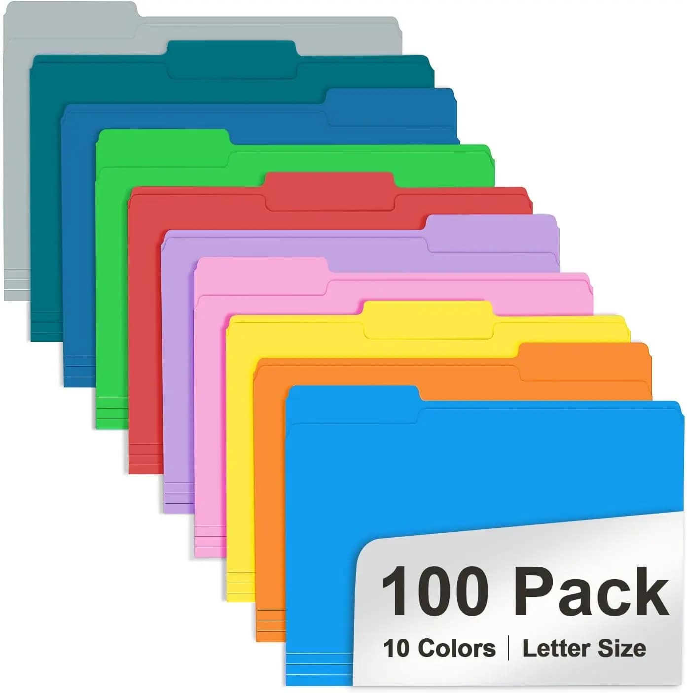 Cartelle Portadocumenti 1/3 Cut Tab, Formato Letter, 10 Colori Assortiti (Confezione da 100) per Ufficio, Scuola e Uso Aziendale