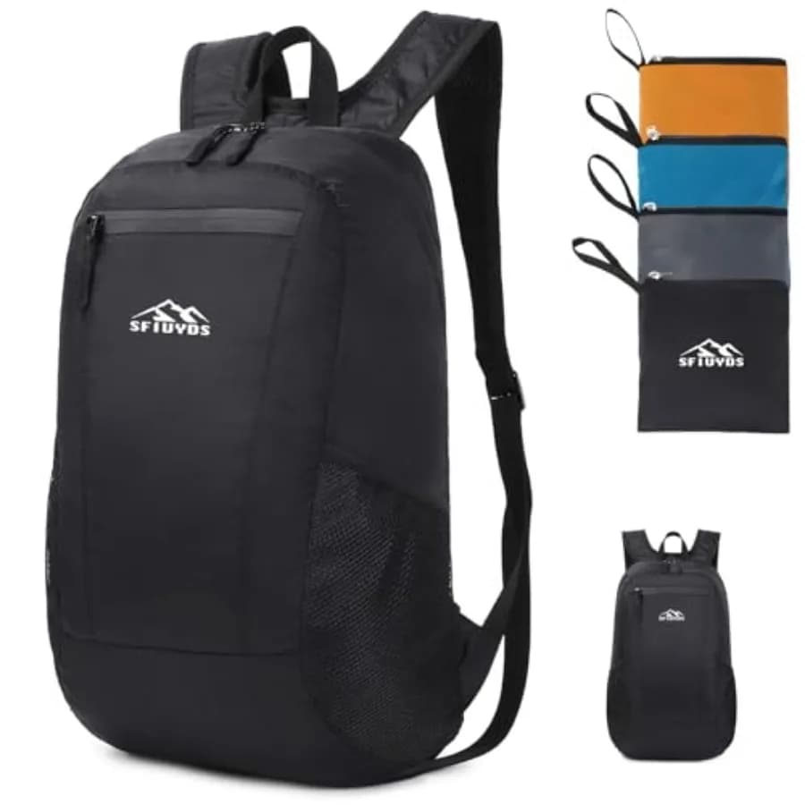 Lightweight Hiking Backpack Small, Waterproof Hiking Daypack, Foldable Backpack for Travel, Ultralight Daypack Nylon, Black