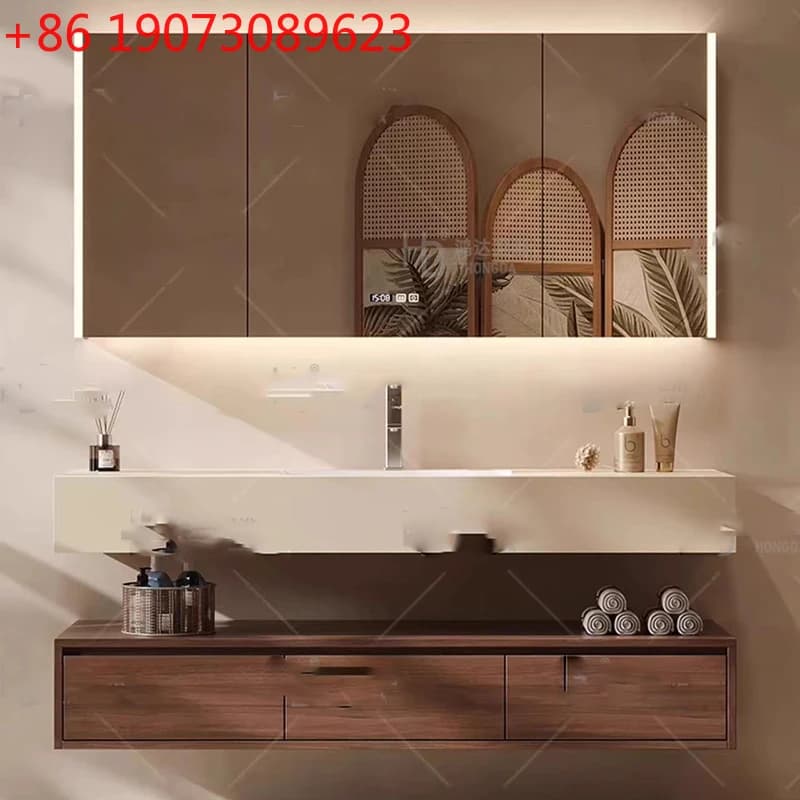Mobile Bagno Lusso Bianco con Lavabo, Specchio Alto Classico, Armadietto Contenitore Intelligente per Bagno, Arredamento Casa