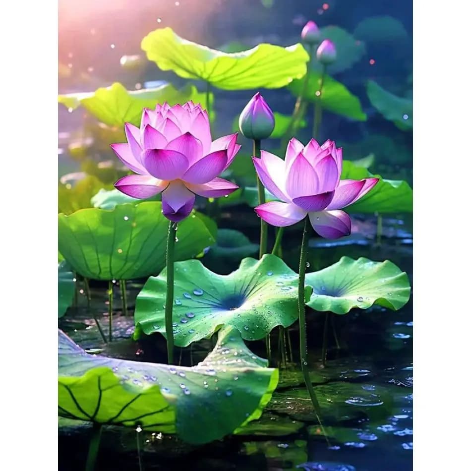 RUOPOTY Two Lotus Flowers Diamond Painting Kits Handmade Diamond Embroidery Flower Full Round Paint By Diamonds Create Wall Art