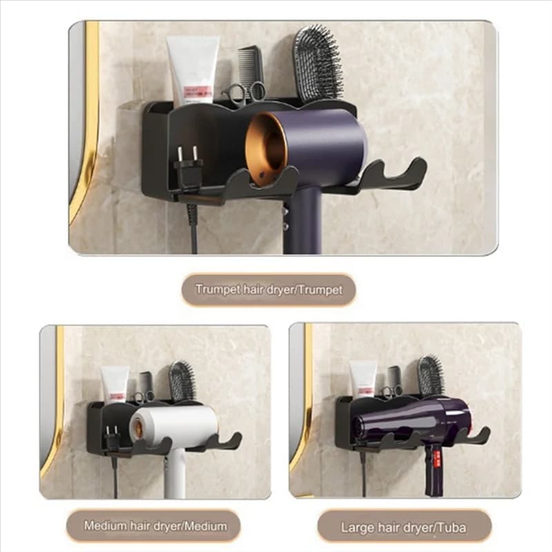 Supporto per asciugacapelli da parete FT senza foratura Supporto per asciugacapelli in plastica per mensola da bagno Dyson Organizer da bagno
