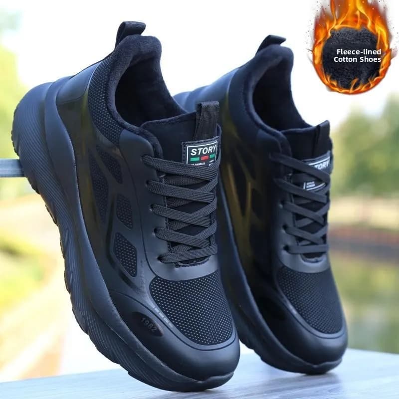 Men's Winter Fleece Lined Running Shoes Thick Sole Anti-slip Casual Sports Thick Cotton Shoes Warm Comfortable Traveling Shoes