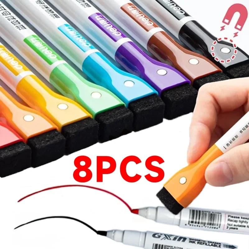 8-1Pcs 8Color Erasable Magnetic Whiteboard Marker Pen Blackboard Marker Chalk Glass Ceramics Office School Art Marker Stationery