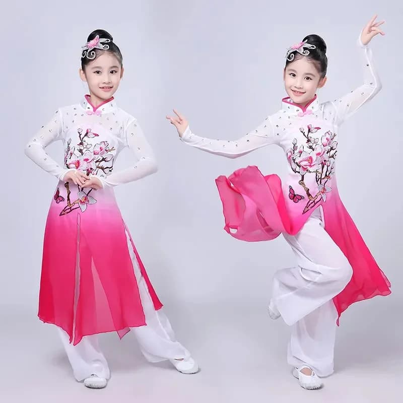 New Children's classical Chinese style Hanfu dance costumes girls fan dance Yangko clothing chinese costume hmong clothes