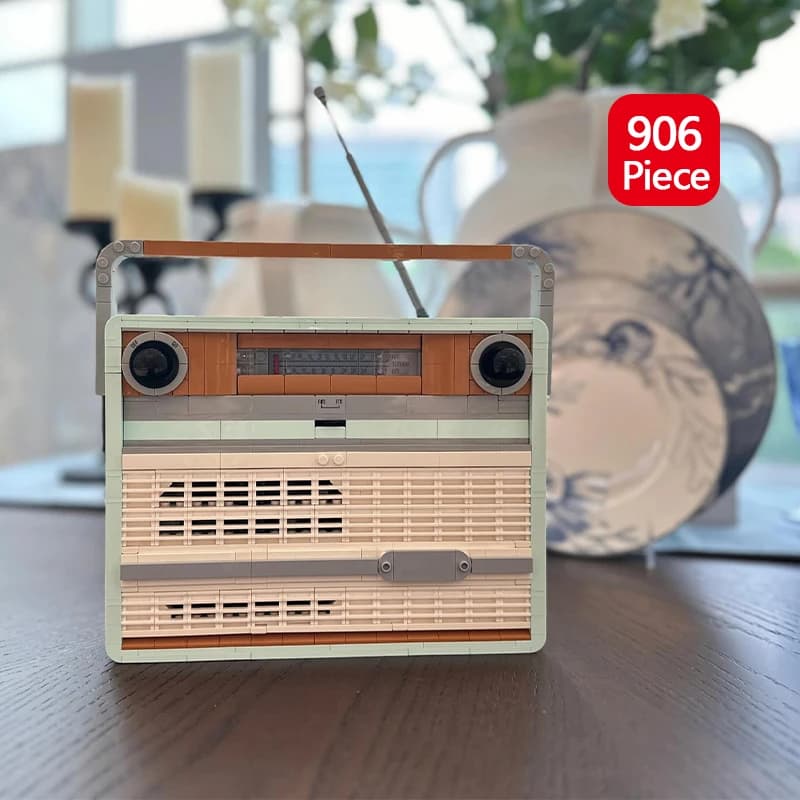 Creativo fai da te anni '70 Transistor Retro Radio Modello Building Blocks - Giocattoli educativi di assemblaggio per decorazioni domestiche e regali a tema musicale