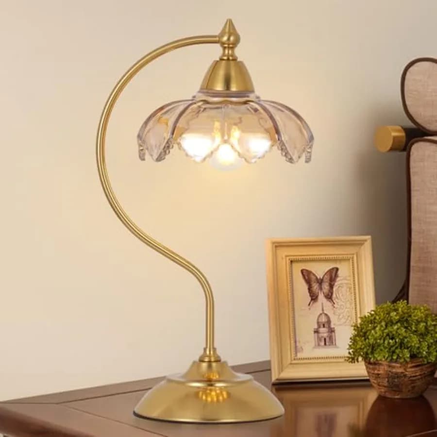 Lampade da Tavolo per Soggiorno, Lampada da Scrivania a Forma di Fiore, Lampada da Comodino in Vetro, Lampada da Tavolo Piccola con Braccio Flessibile, Stile Moderno Mid-Century