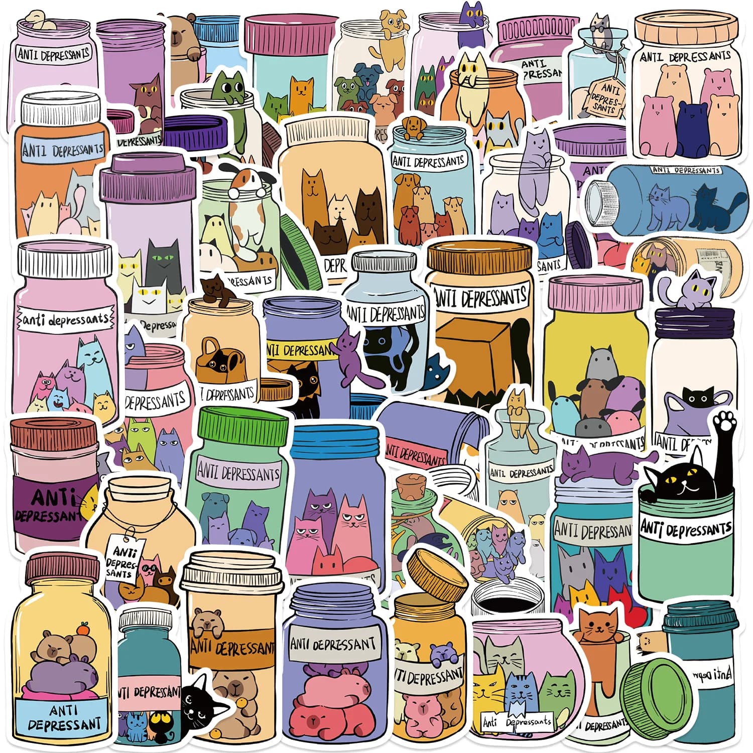 50/100 Pezzi Adesivi Personalizzati a Tema Gatto Cartoon per Bottiglie, Decorazioni per Feste, Chitarre, Quaderni, Valigie, Fai-da-Te, Impermeabili