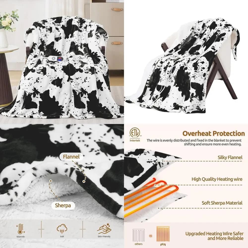 Coperta Elettrica Reversibile in Sherpa e Flanella, 62x84, 6 Impostazioni di Calore e Timer 1-12H, Lavabile in Lavatrice, Regalo Perfetto per Donne