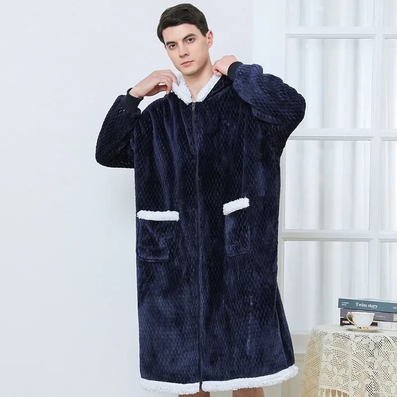 Cerniera con cappuccio Accappatoio pigro Homewear Inverno Nuova flanella Coppia Pigiama TV Coperta da notte Pile di corallo Indumenti da notte Accappatoio Abito
