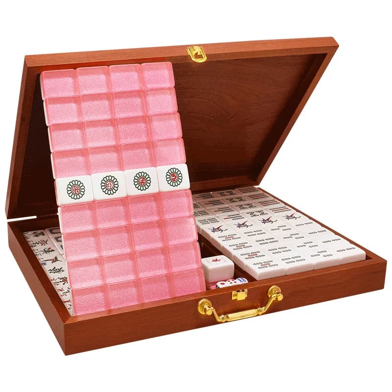 Crystal mahjong tiles Household hand-rubbed mahjong High-end large hand-played 144 Chinese mahjong tiles, pink