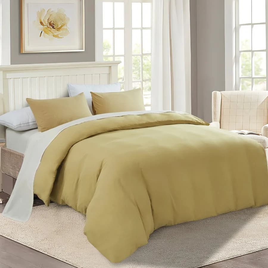 3 Piece Duvet Cover Set Soft Washed Brushed Microfiber Duvet Cover Set Queen Solid Khaki