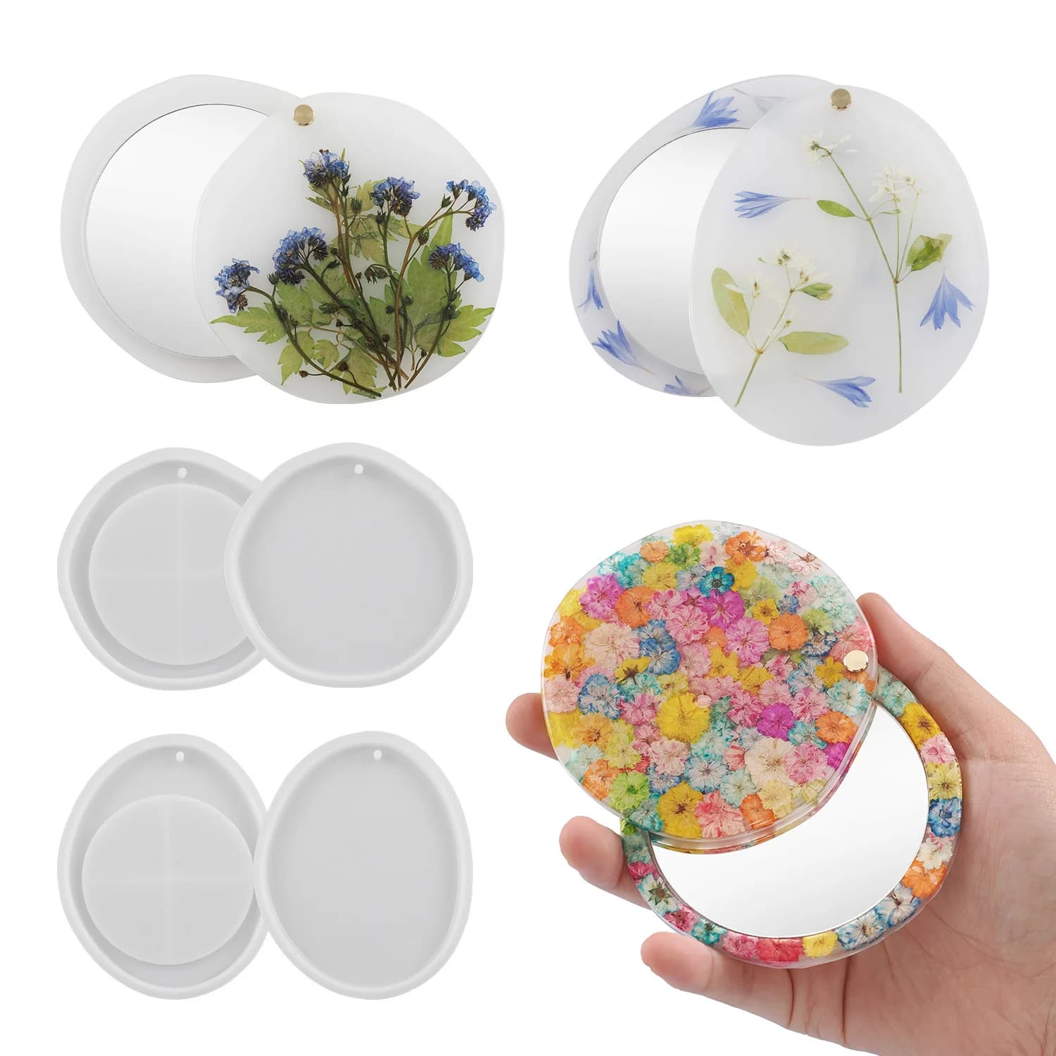 DIY Epoxy Resin Mold Cosmetic Oval Round Rotating Cosmetic Mirror Mold Silicone Mold