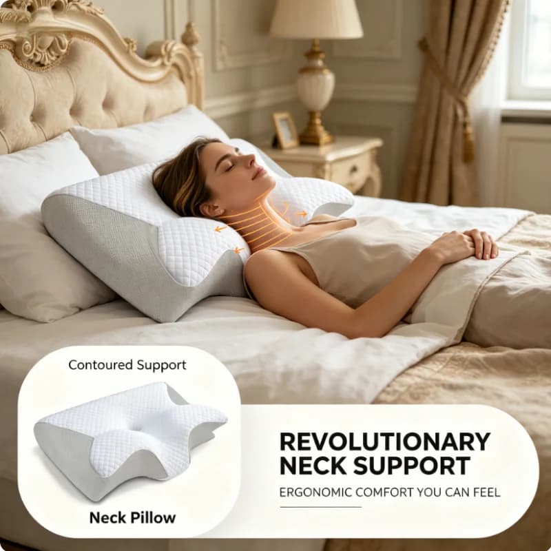 Cuscino Cervicale Ergonomico 2 in 1 in Memory Foam per Alleviare il Dolore al Collo, Traspirante per Chi Dorme su un Fianco, Schiena o Stomaco