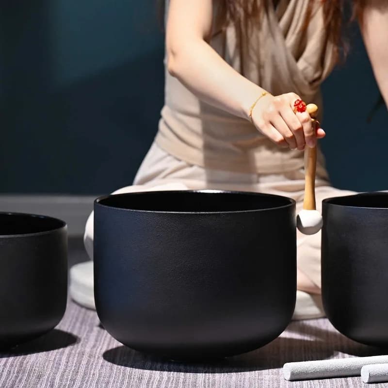 Black Crystal Singing Bowls Yoga Meditation Sound Bowl Buddhism Quartz Tibetan Bowl Handmade Mindfulness Percussion Instruments