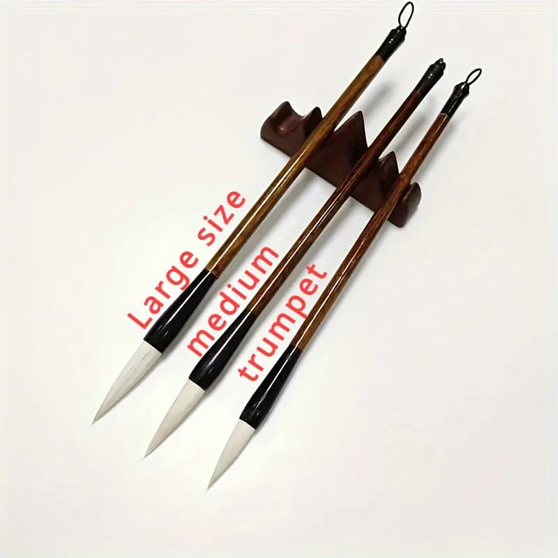3Pcs Wood Writing Brushes Weasel Wool Hair Chinese Traditional Calligraphy Brush Set for Painting Pottery Ceramic Clay Writing