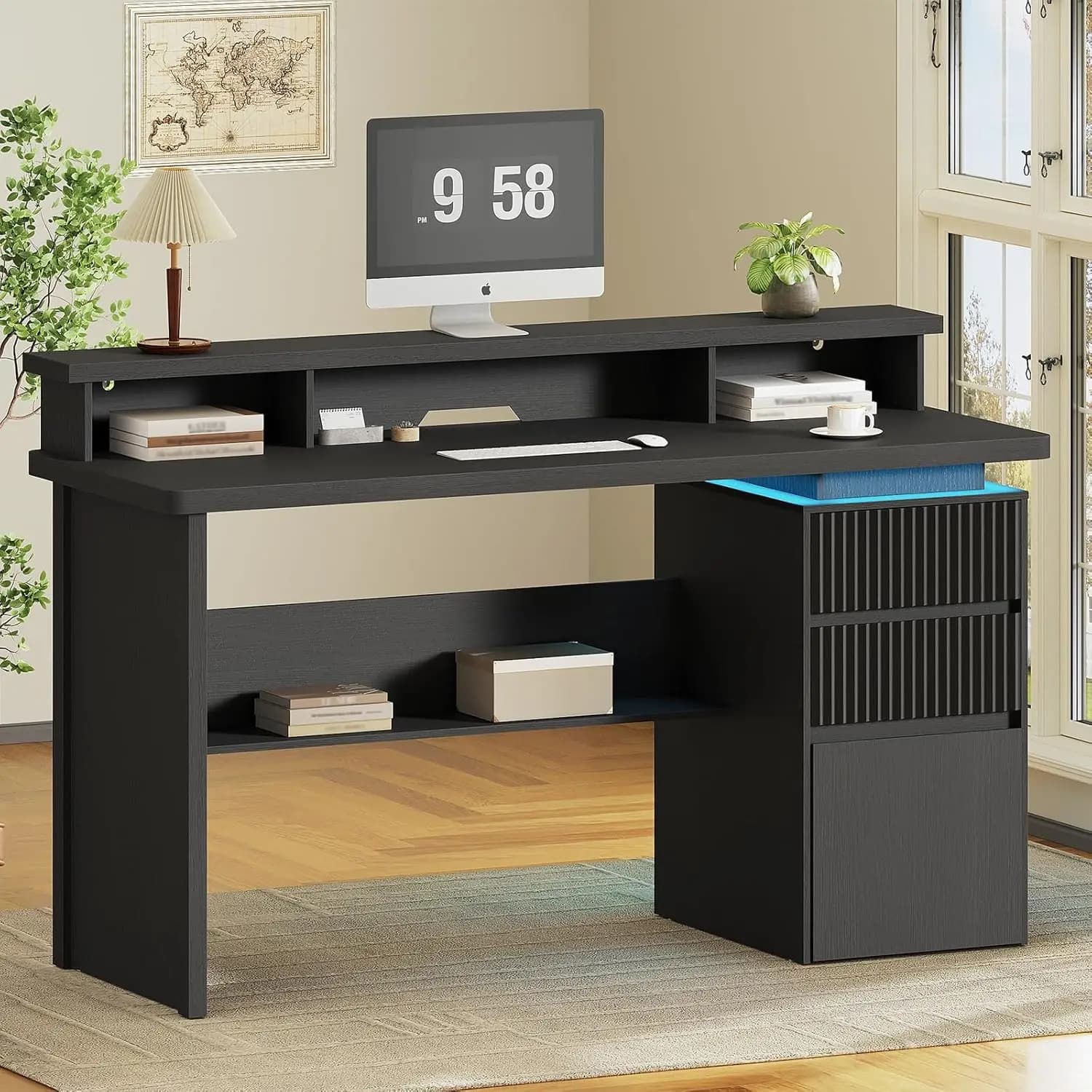 59-inch executive desk with Drawer, Monitor stand, Current and LED socket for Home Office, Customizable