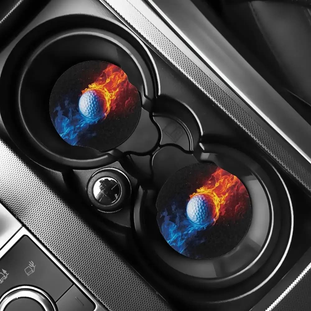 Golf Ball Themed EVA Car Cup Holders Set Of 2 Trendy Orange Design Great For Golf Lovers Fun Car Interior Decoration Gift