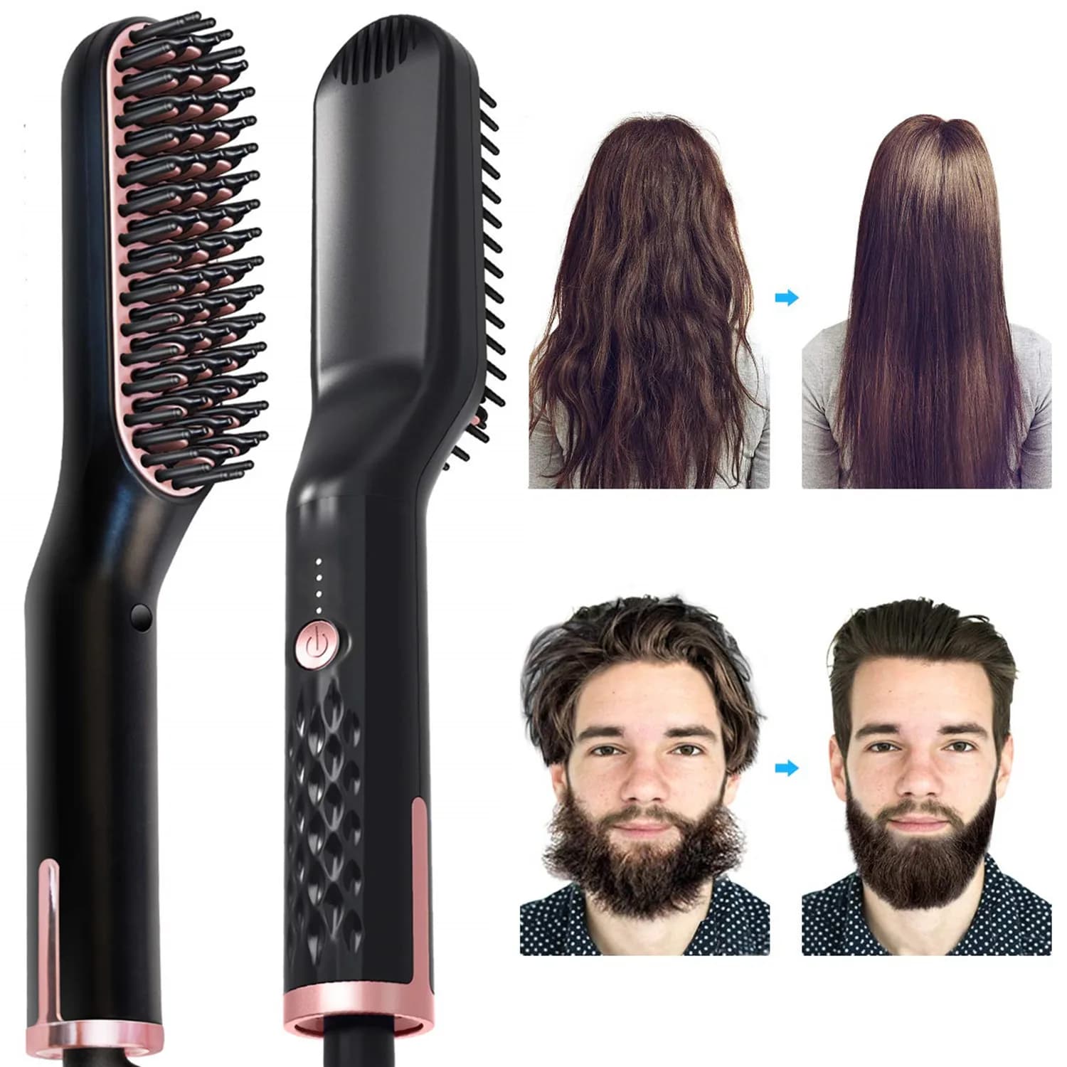 Spazzola Lisciante Elettrica per Barba da Uomo con Ioni Negativi, Styler Rapido per Capelli Bagnati e Asciutti