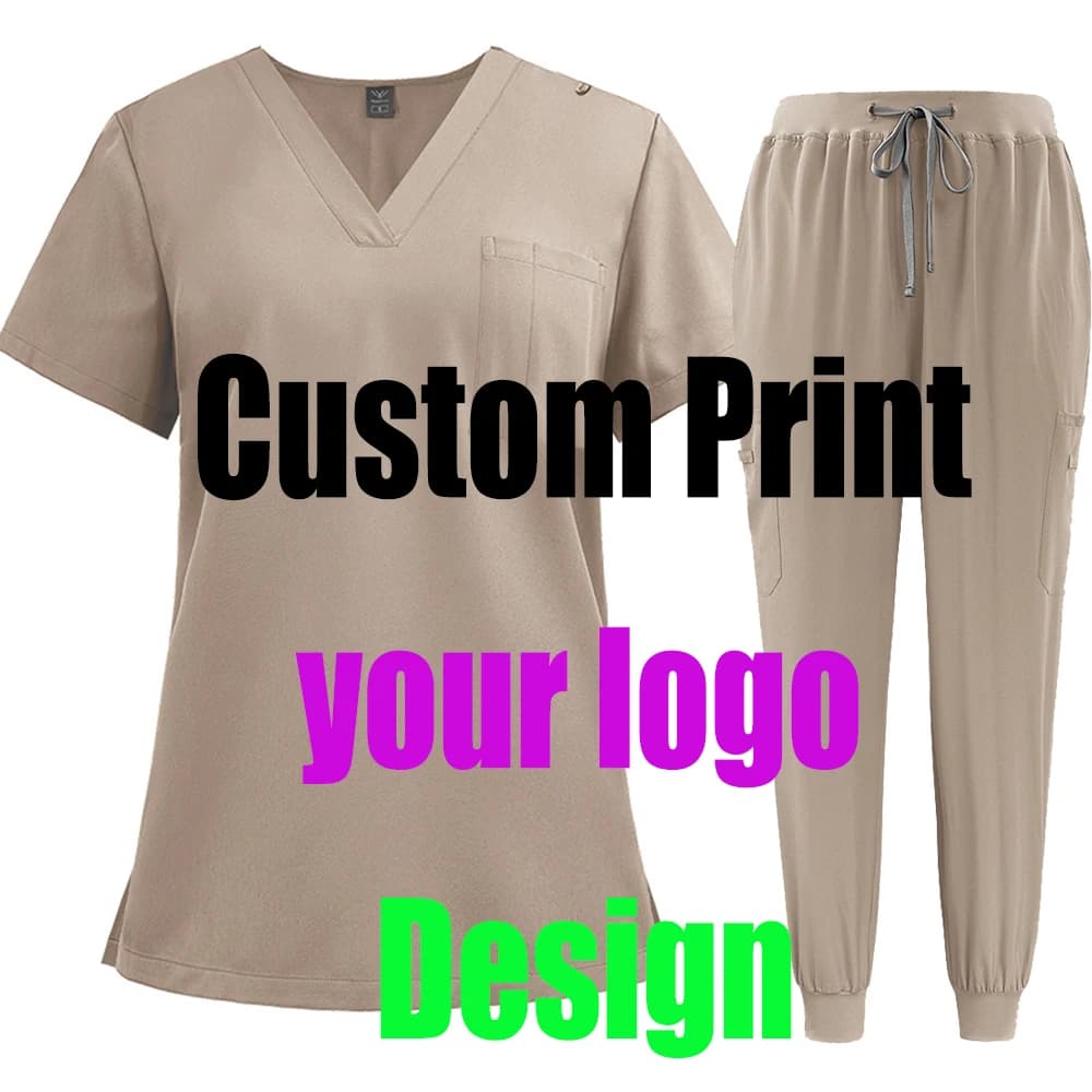 Custom Print Logo Uniform Design Scrub Sets Unisex Clinic Pet Tooth Workwear Nursing Grooming Work Suits Medical Doctor Outfit