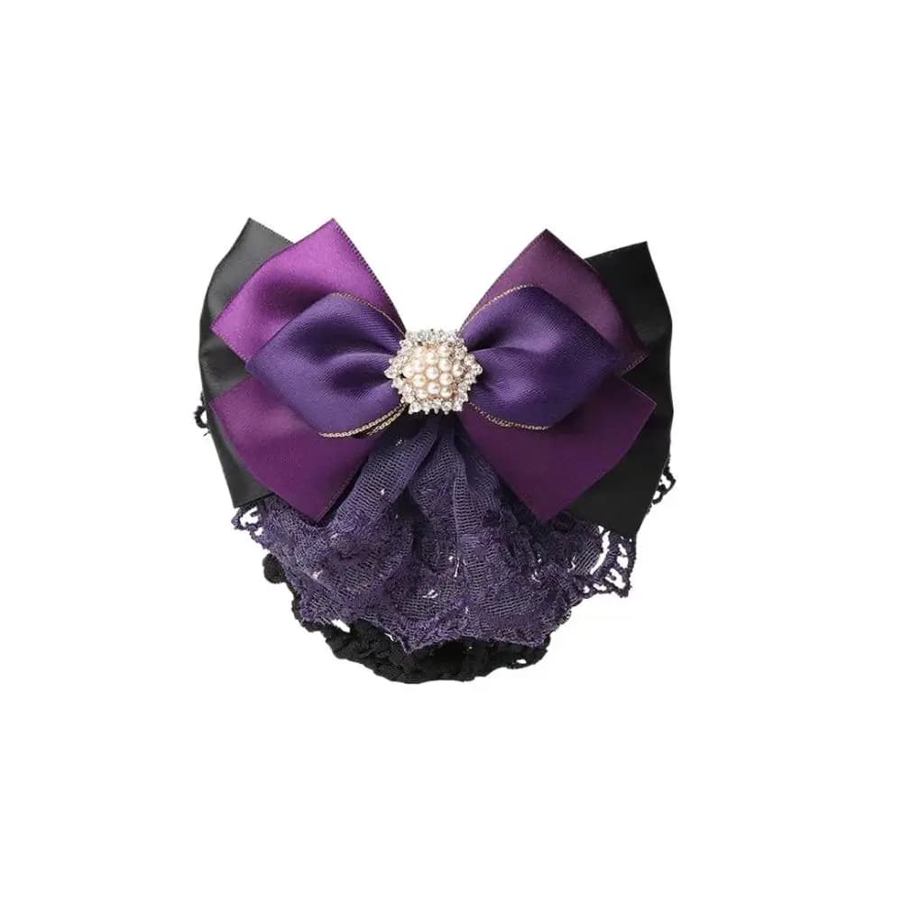 Sweet Pearl Bowknot Spring Clip Ribbon Rhinestone Hair Net Cover Korean Style Hair Accessories Nurse Hair Clip Girls
