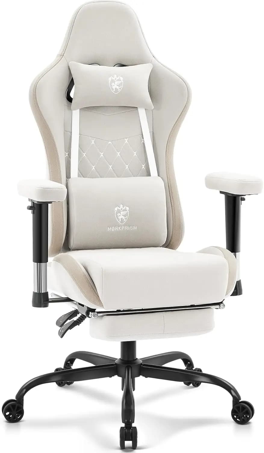 Sedia da Gaming in Tessuto Traspirante con Poggiapiedi, Supporto Lombare Massaggiante, Sedia Ergonomica Reclinabile per Gamer, Braccioli Regolabili