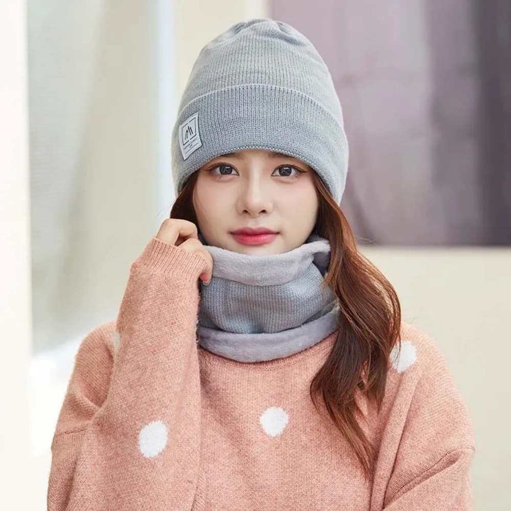Personality Elastic Cap and Scarf Suit Solid Color Trendy Compact Scarf Soft All-match Beanie Hat Outdoor