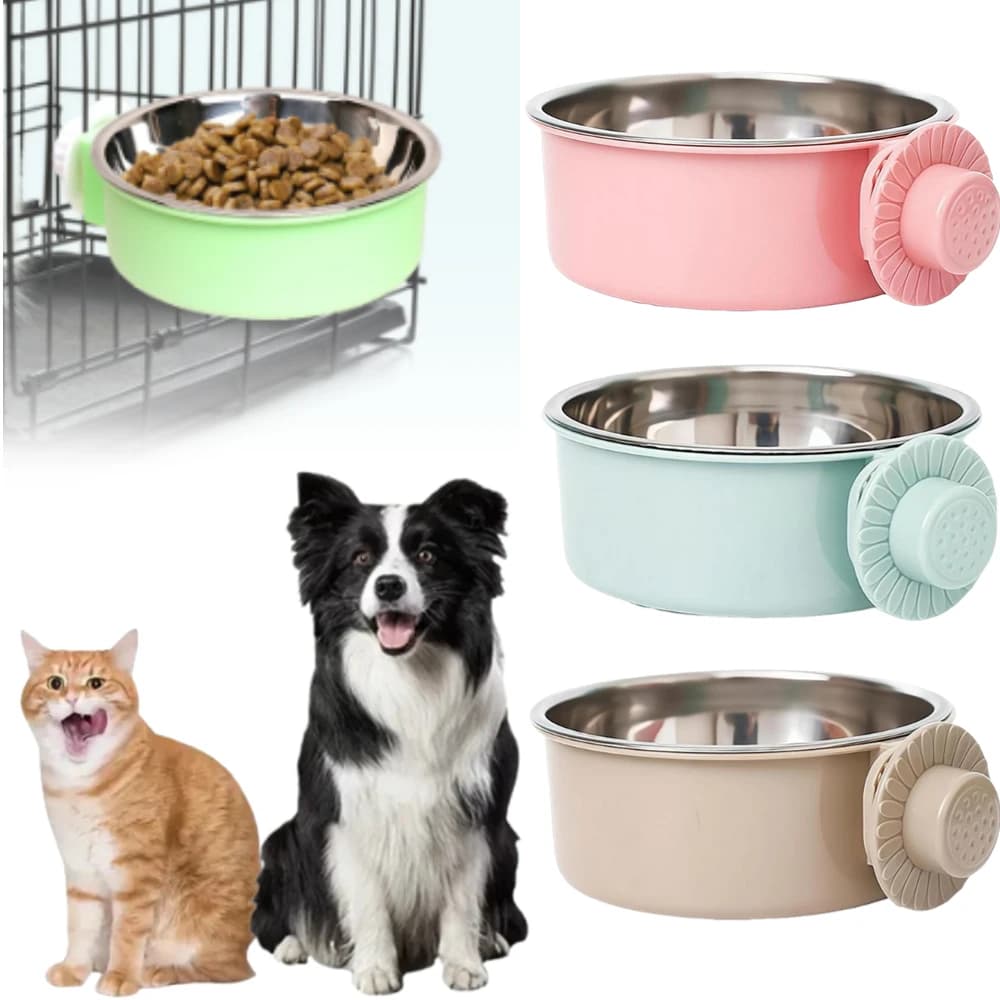 Small Pet Food and Water Bowl, Detachable Hanging Stainless Steel Anti-upset Dogs Cats Bowl, Fence Fixed Cat Bowl Pet Supplies