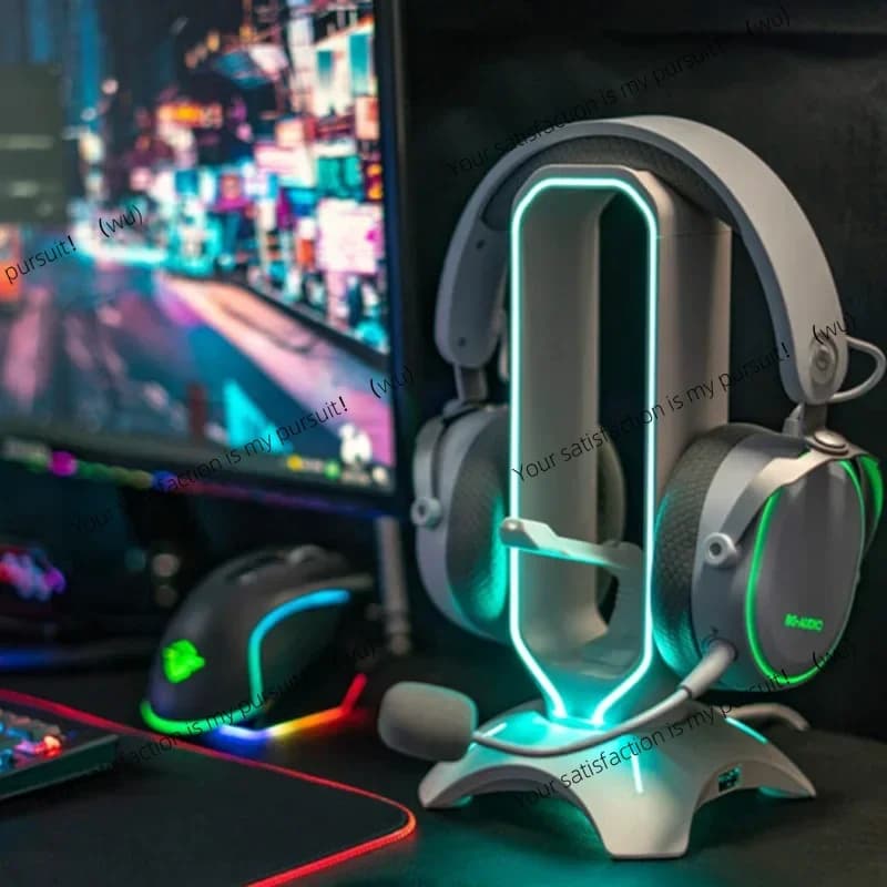 LED Play Headphone Holder Organizer with Double USB Port Rose Audio Display Stable And Durable Accessory Holder