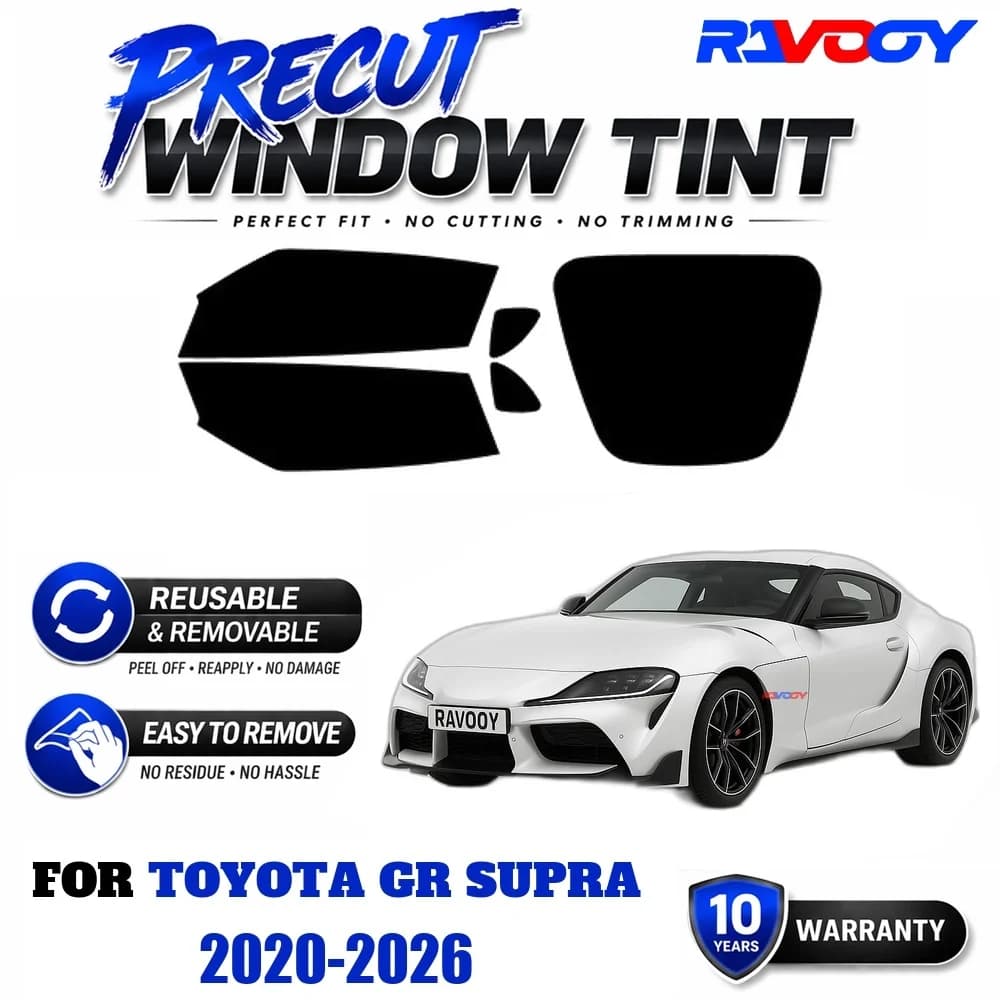 RAVOOY Precut Window Tint, Reusable Removable EPU Film, Custom Fit for Toyota GR Supra 2020-2026, UV Heat Protection