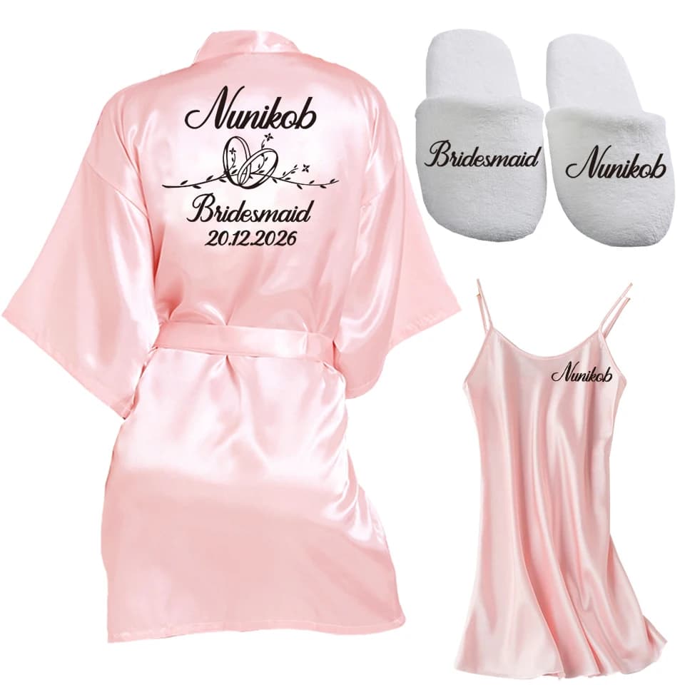 Add Any Text Customized Wedding Bathrobe Faux Silk Bridal Robe Bride Bridesmaid Wedding Robes Woman Bachelorette Hen Party
