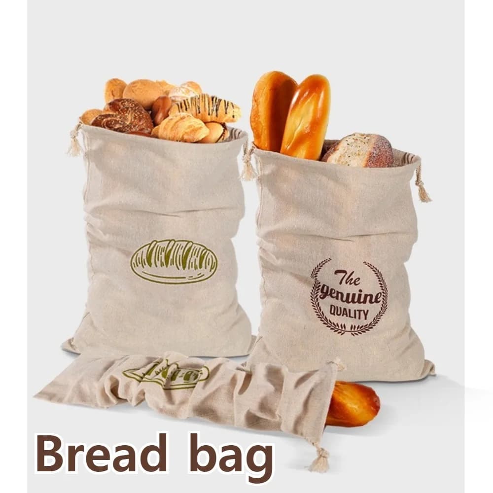 1/3 Pezzi Sacchetti Riutilizzabili per Alimenti in Lino, Sacchetti per Pane con Coulisse, Sacchetti per Conservazione Pane Artigianale Fatto in Casa, Sacchetti in Tessuto per Baguette e Pane