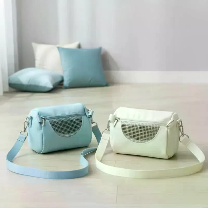 Portable Pet Hamster Crossbody Cage Bag, Cylinder Design Visible Mesh Travel Carrier for Squirrels