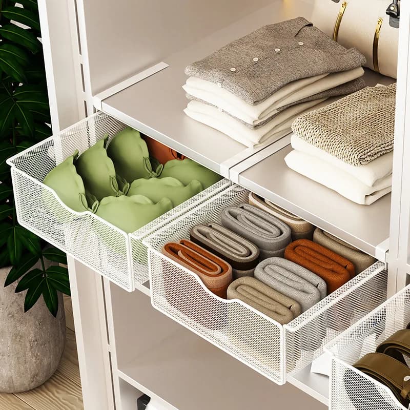 Under Closet Hanging Drawer Organizer - Pull Out Shelf Basket for Underwear, Socks and Clothes Storage, Space Saving Solution