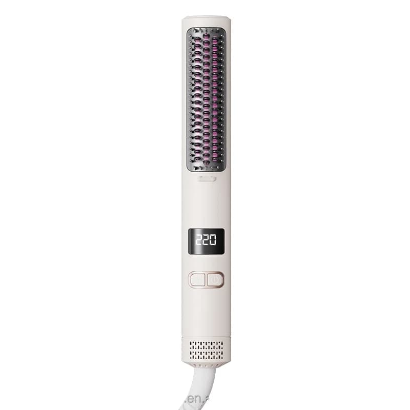 Spazzola ad Aria Calda One-Step con 2 Testine Sostituibili, Asciugacapelli Elettrico con Vento Forte, Pettine Lisciante e Arricciacapelli, Display LCD, per Uso Domestico e Camper