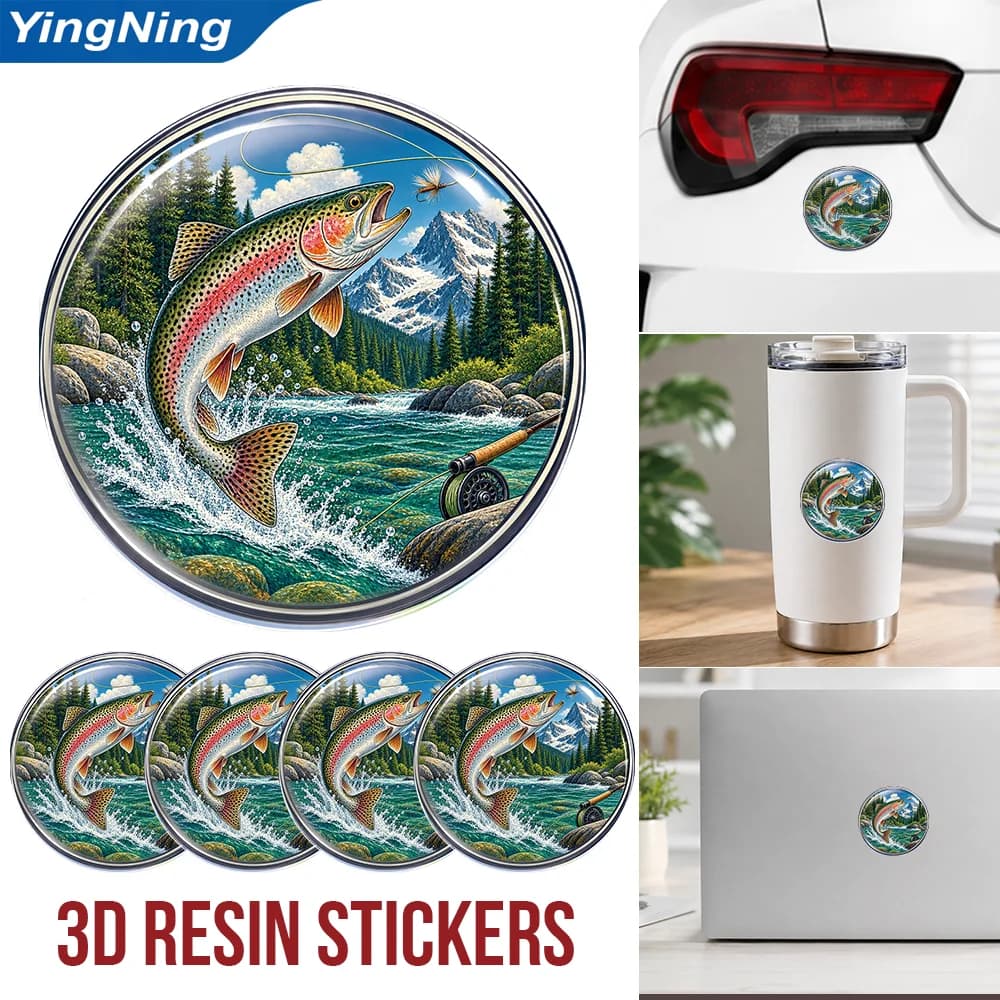 Rainbow Trout Fly Fishing 3D Resin Domed Sticker Waterproof Self Adhesive Fish Decal for Car Truck Tackle Box Cooler Angler Gift