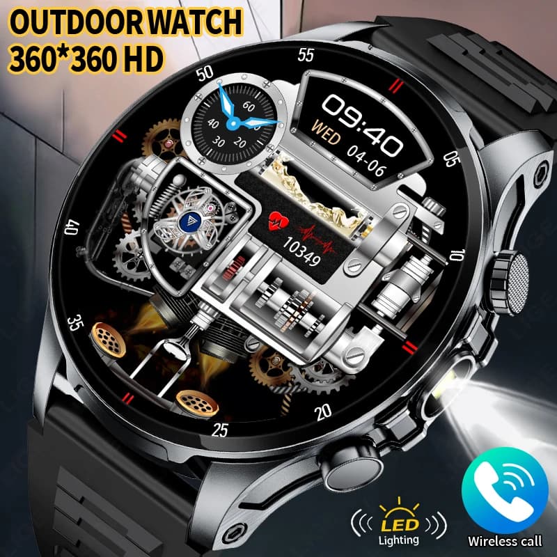 Smartwatch for Men Compatible with Android and iOS, with LED Flashlight, Bluetooth Calls, Waterproof, Cardiac and Sleep Frequency Monitoring, Fitness