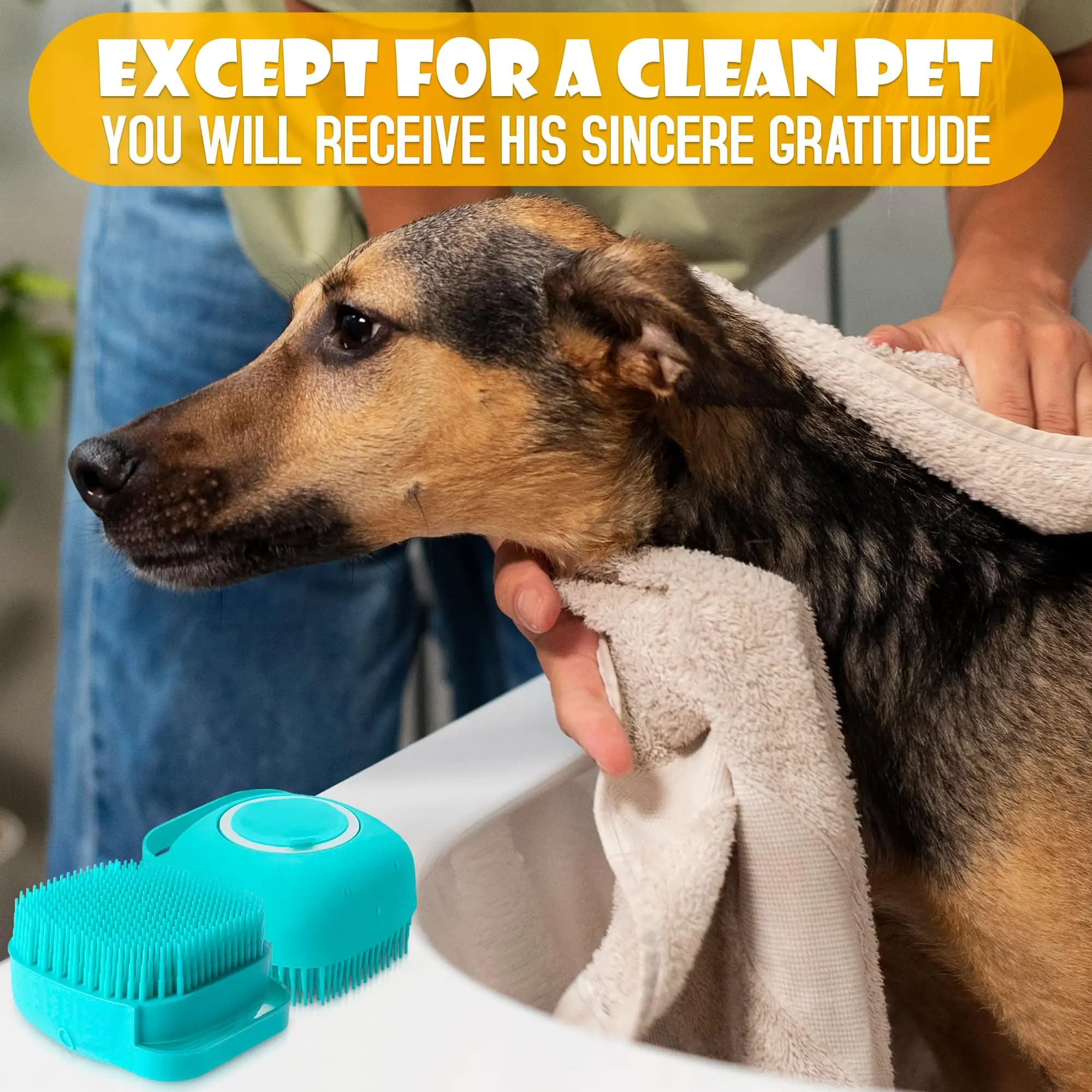 Spazzola per cani con dispenser di sapone - Spazzola da bagno per cani con setole morbide in silicone, serbatoio shampoo ricaricabile, funzionamento con una sola mano