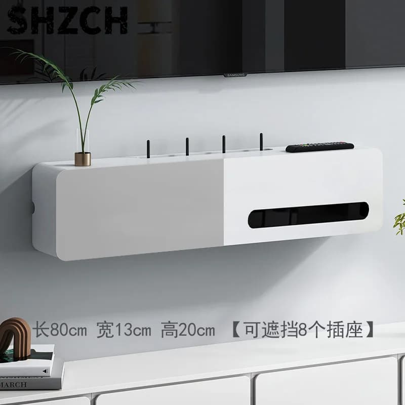 ‌Wooden Router Organizer - Wall Mounted TV/Projector Shelf, Hide Power Strips Cable Management for Home Solid Wood Storage Stand