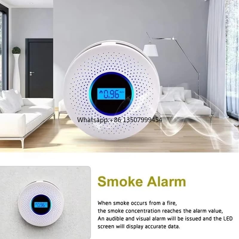 Rilevatore Combinato 2 in 1 di Monossido di Carbonio e Fumo con Display LCD, Allarme CO a Batteria con Luce LED Lampeggiante e Avviso Sonoro